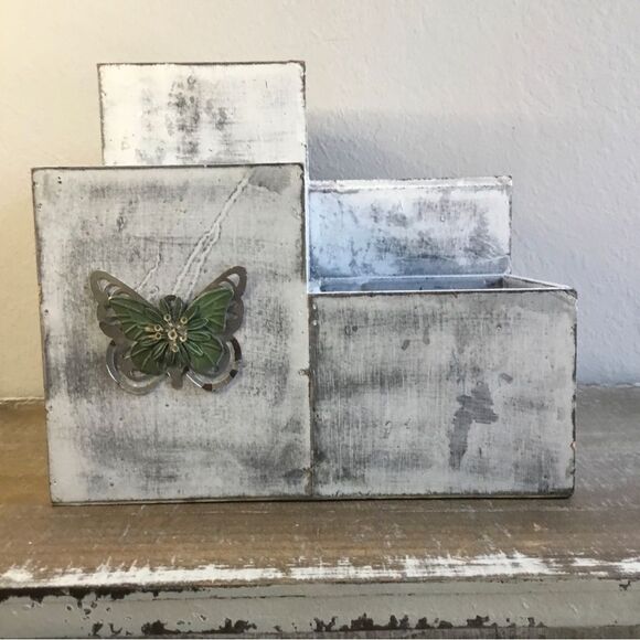 10” Shabby wood box riser display with different heights for decor or plants - Picture 2 of 6